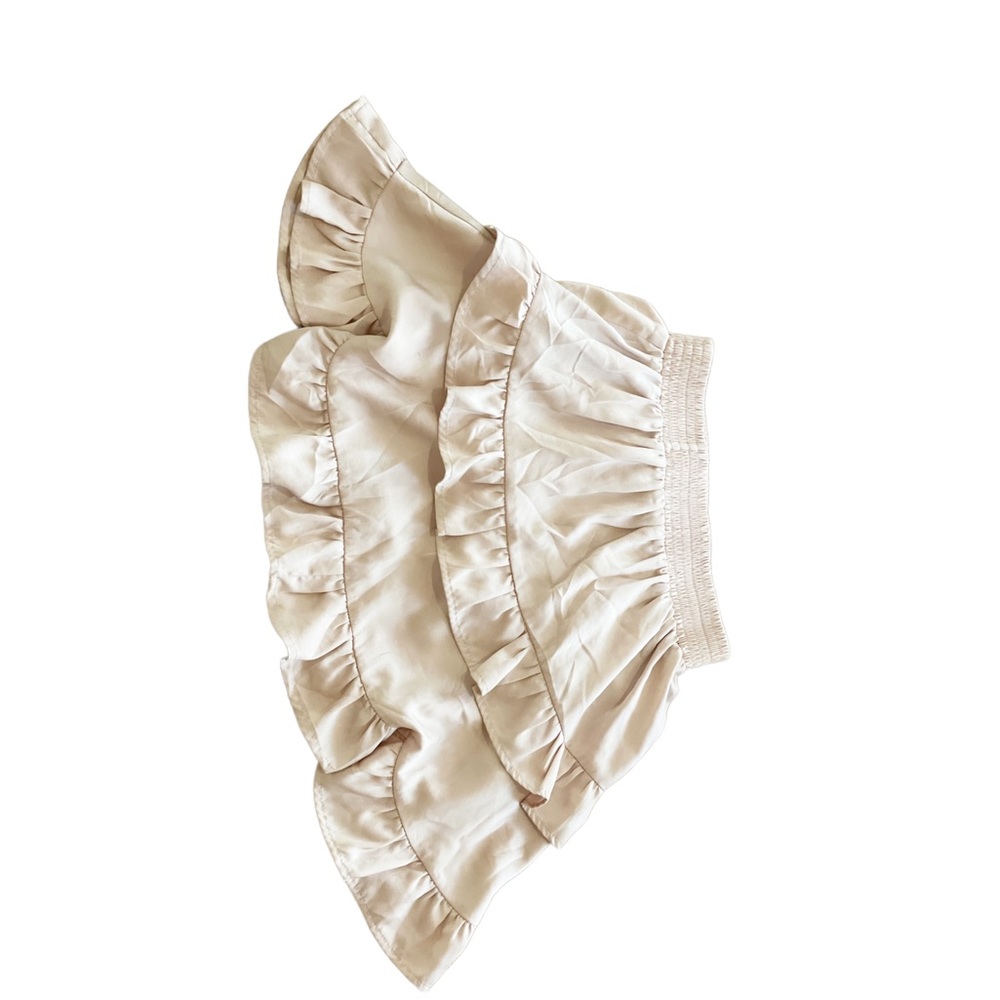 Silky pink ruffle mini skirt